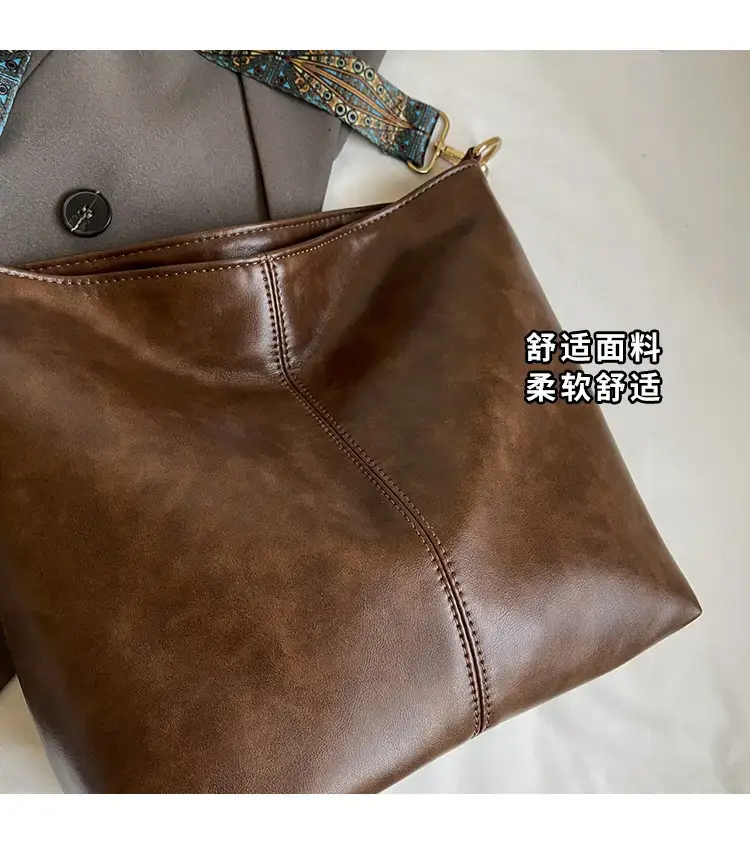 Women's Wax Leather Large Bag with Crossbody Strap — feature 3