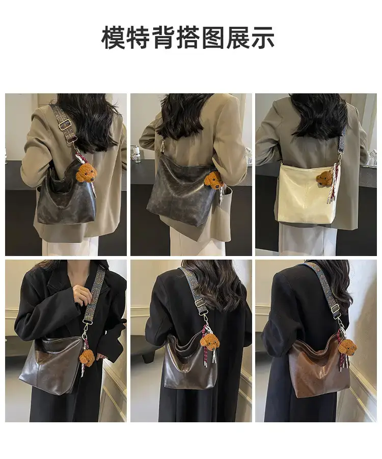Women's Wax Leather Large Bag with Crossbody Strap — feature 8