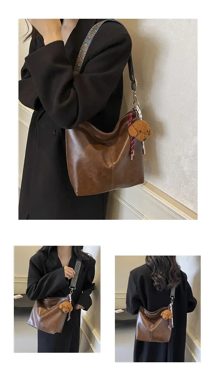 Women's Wax Leather Large Bag with Crossbody Strap — feature 9
