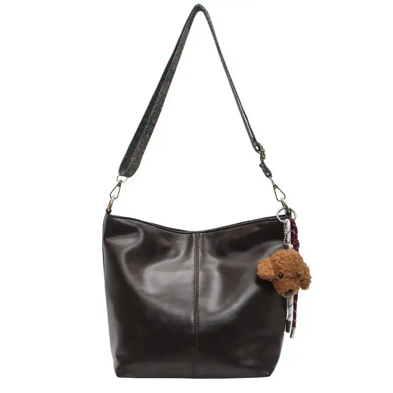 Women's Wax Leather Large Bag with Crossbody Strap - Image 2