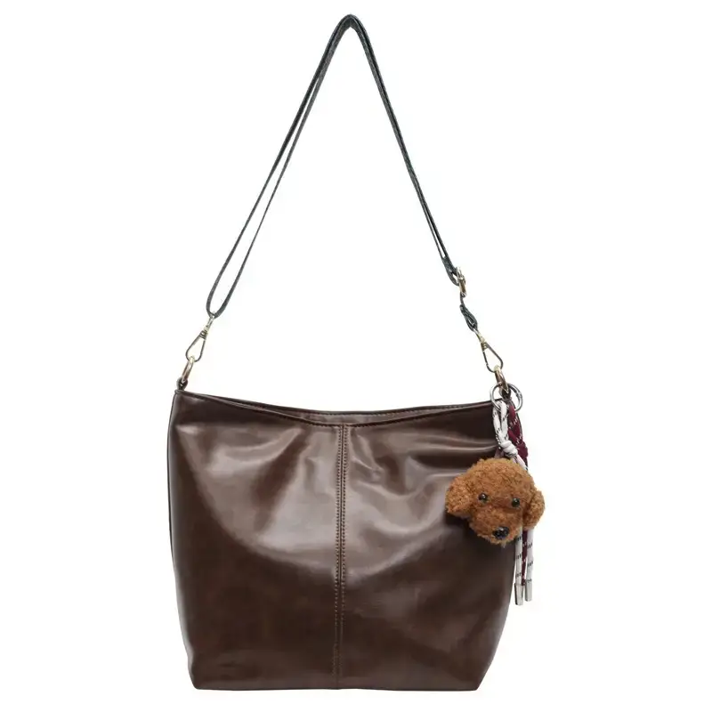 Women's Wax Leather Large Bag with Crossbody Strap - Image 3