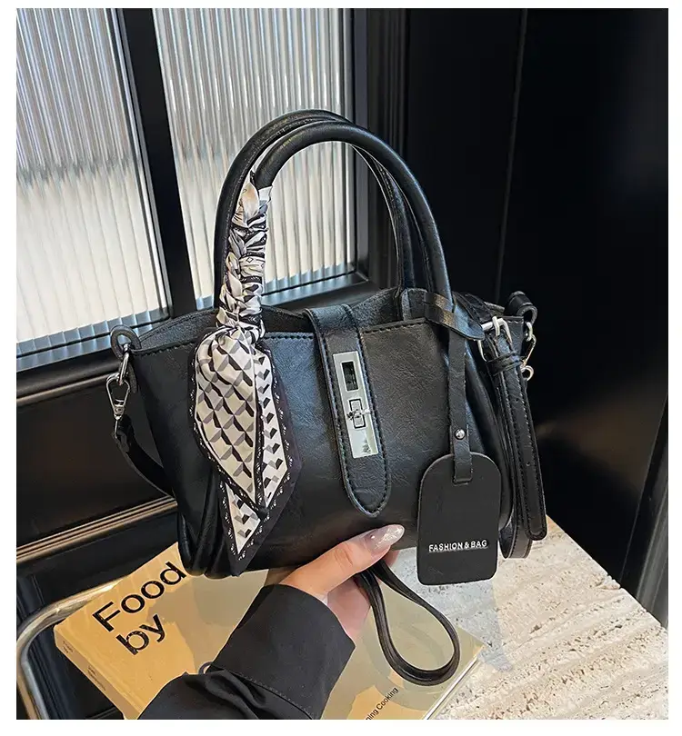 Black Korean Style Shoulder Bag with Bow Accessory — feature 1