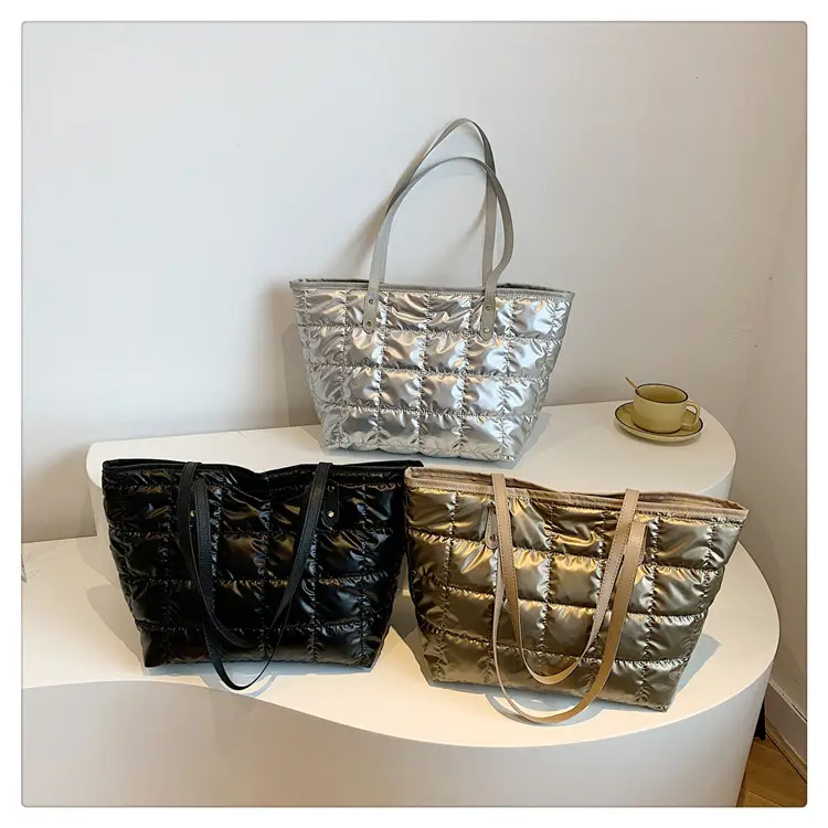 Women's Square Plaid Down Cotton Padded Shoulder Bag - Image 4