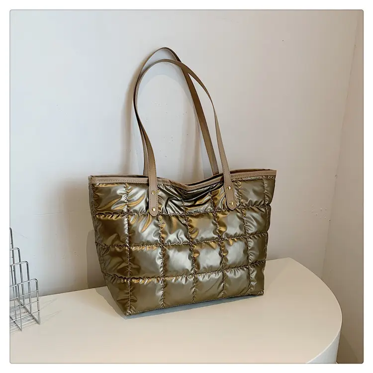 Women's Square Plaid Down Cotton Padded Shoulder Bag - Image 3