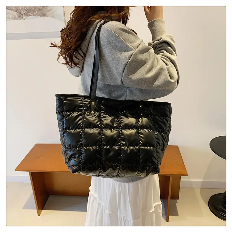 Women's Square Plaid Down Cotton Padded Shoulder Bag - Image 5