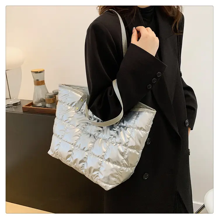 Women's Square Plaid Down Cotton Padded Shoulder Bag - Image 6