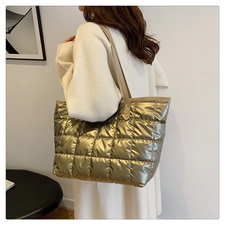 Women's Square Plaid Down Cotton Padded Shoulder Bag — feature 14