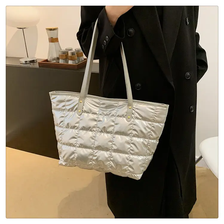 Women's Square Plaid Down Cotton Padded Shoulder Bag — feature 18