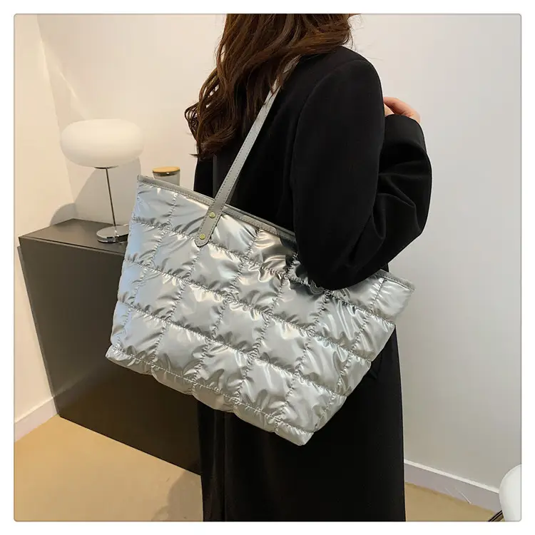 Women's Square Plaid Down Cotton Padded Shoulder Bag — feature 19