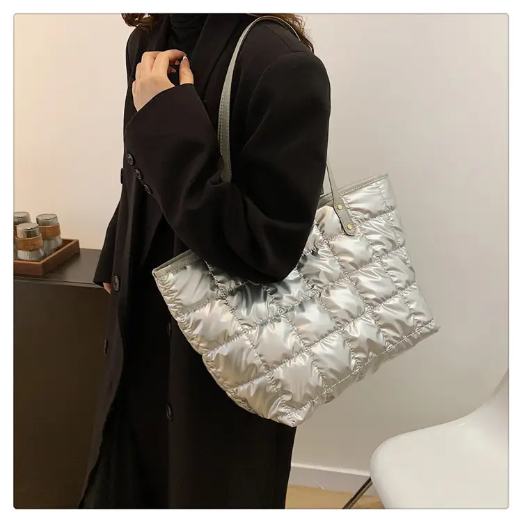 Women's Square Plaid Down Cotton Padded Shoulder Bag — feature 21