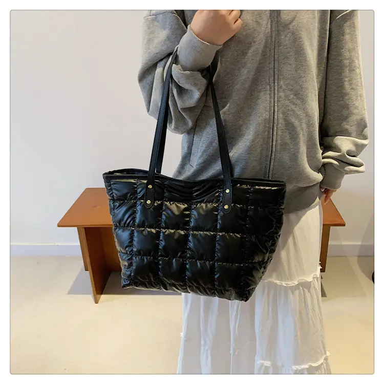 Women's Square Plaid Down Cotton Padded Shoulder Bag — feature 22