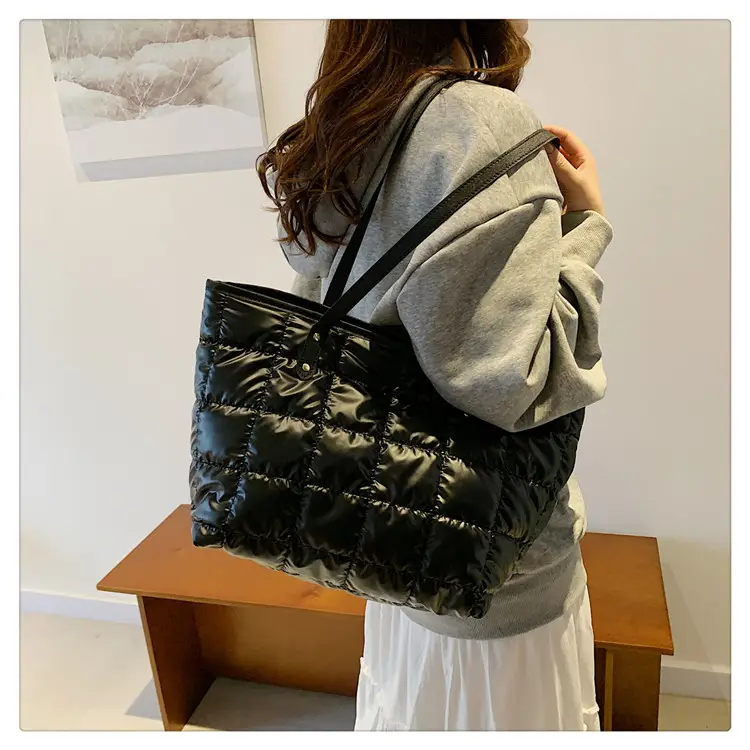 Women's Square Plaid Down Cotton Padded Shoulder Bag — feature 24