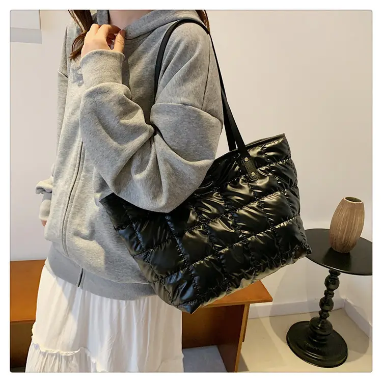 Women's Square Plaid Down Cotton Padded Shoulder Bag — feature 25