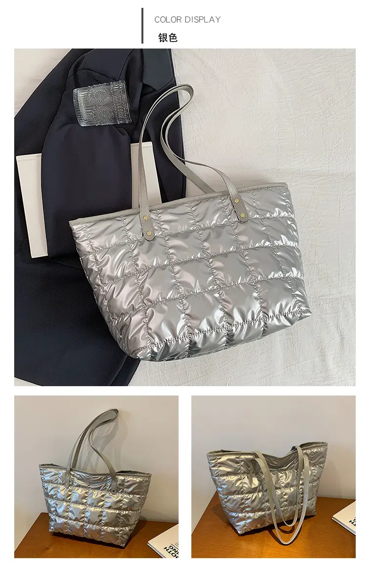 Women's Square Plaid Down Cotton Padded Shoulder Bag — feature 28