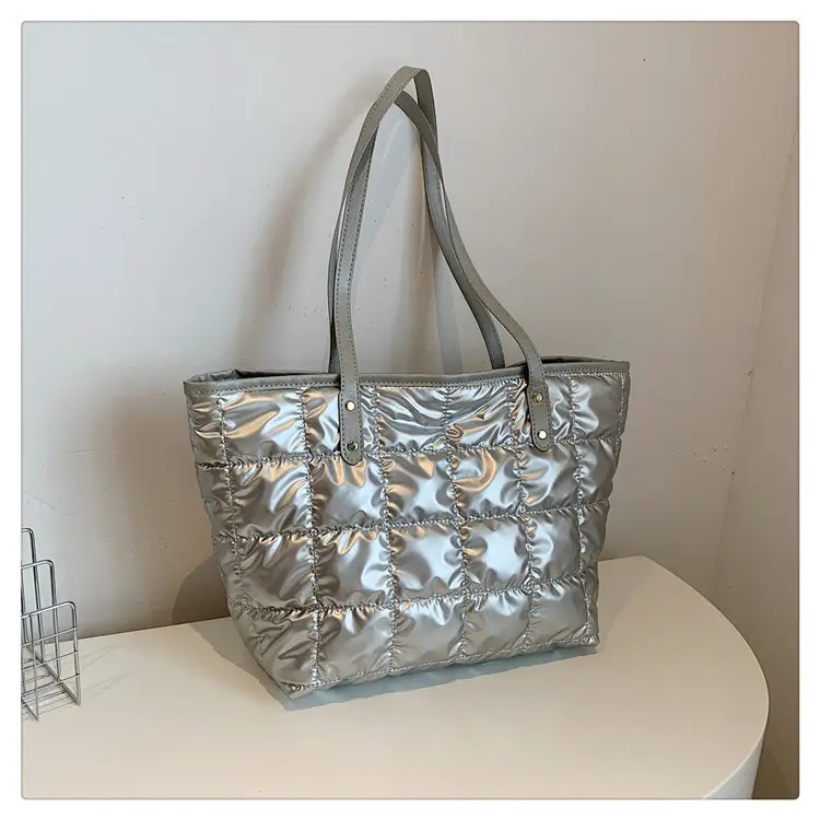 Women's Square Plaid Down Cotton Padded Shoulder Bag - Image 2