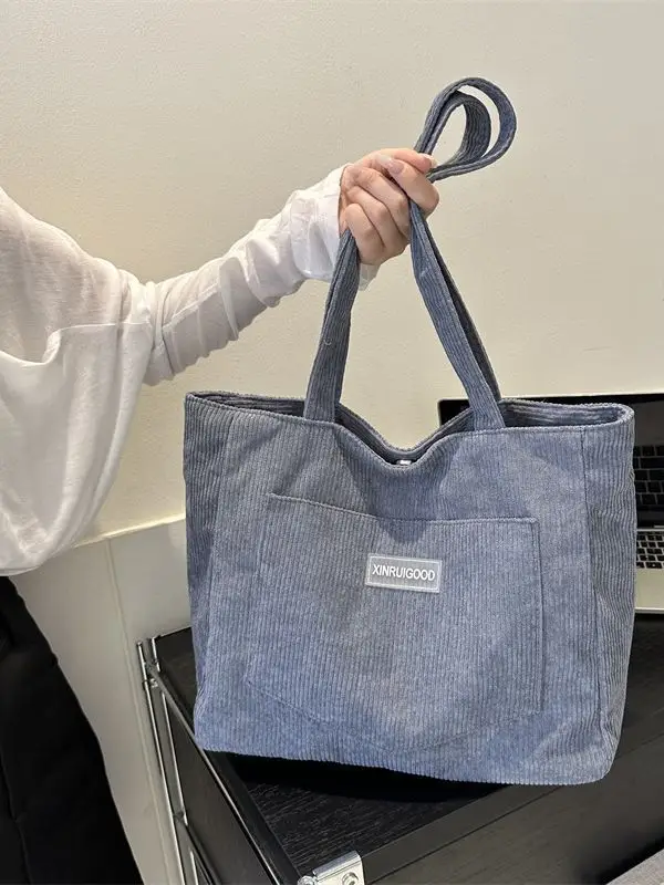 Women's Grey Corduroy Tote Bag Large Capacity 2024 - Image 7