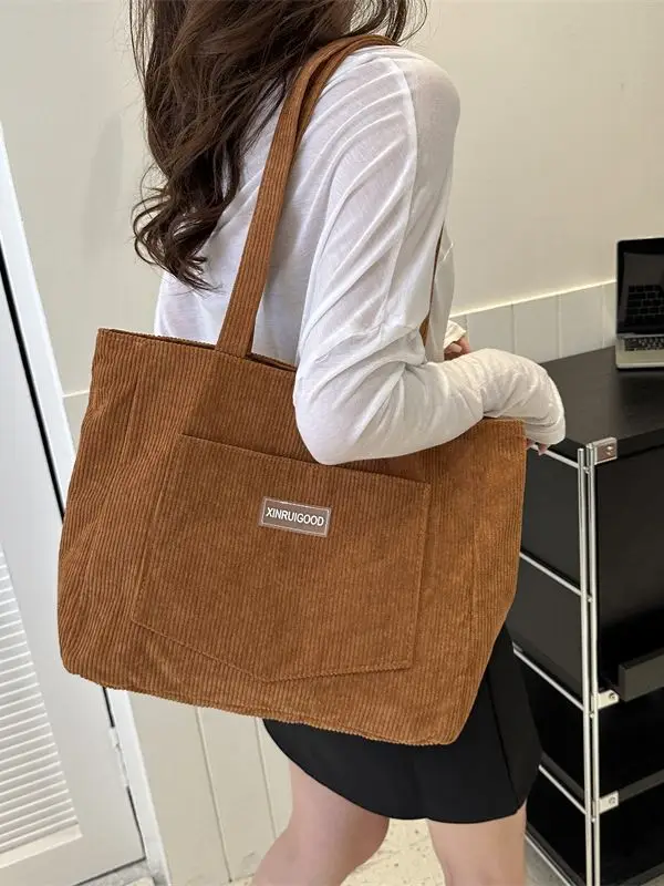 Women's Grey Corduroy Tote Bag Large Capacity 2024 - Image 8