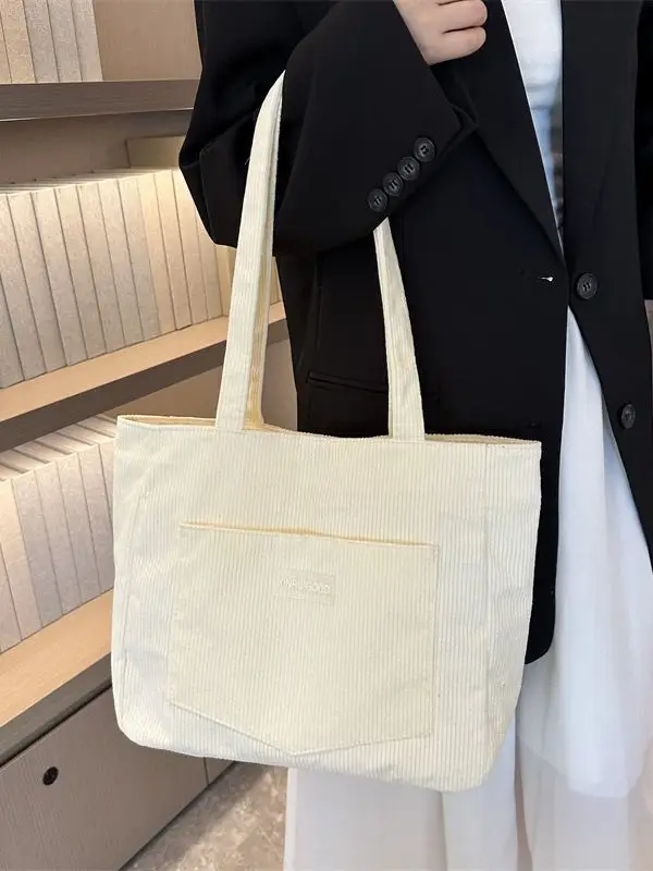 Women's Grey Corduroy Tote Bag Large Capacity 2024 - Image 9