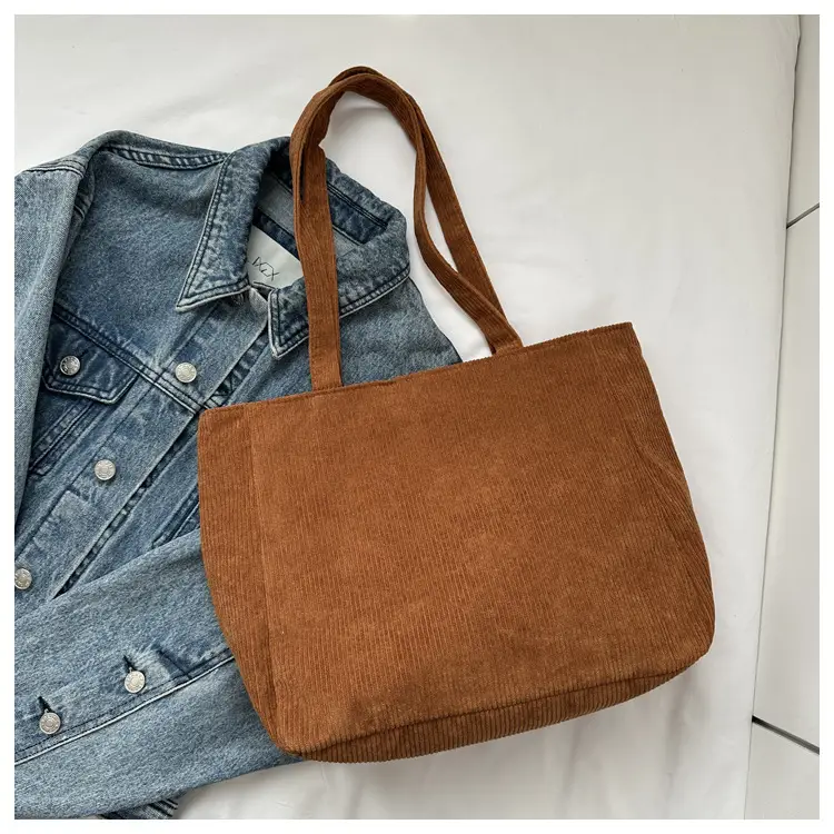 Women's Grey Corduroy Tote Bag Large Capacity 2024 — feature 10