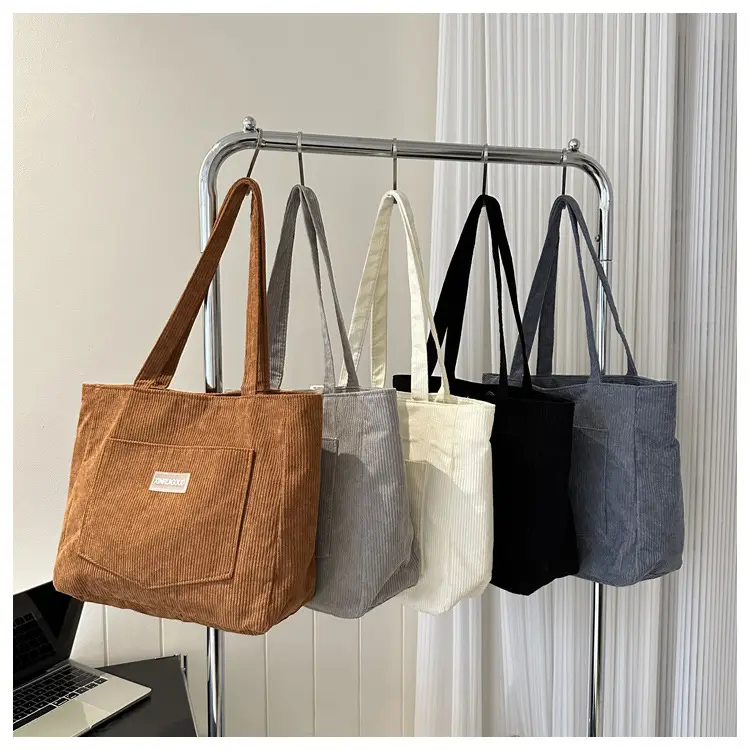 Women's Grey Corduroy Tote Bag Large Capacity 2024 — feature 11
