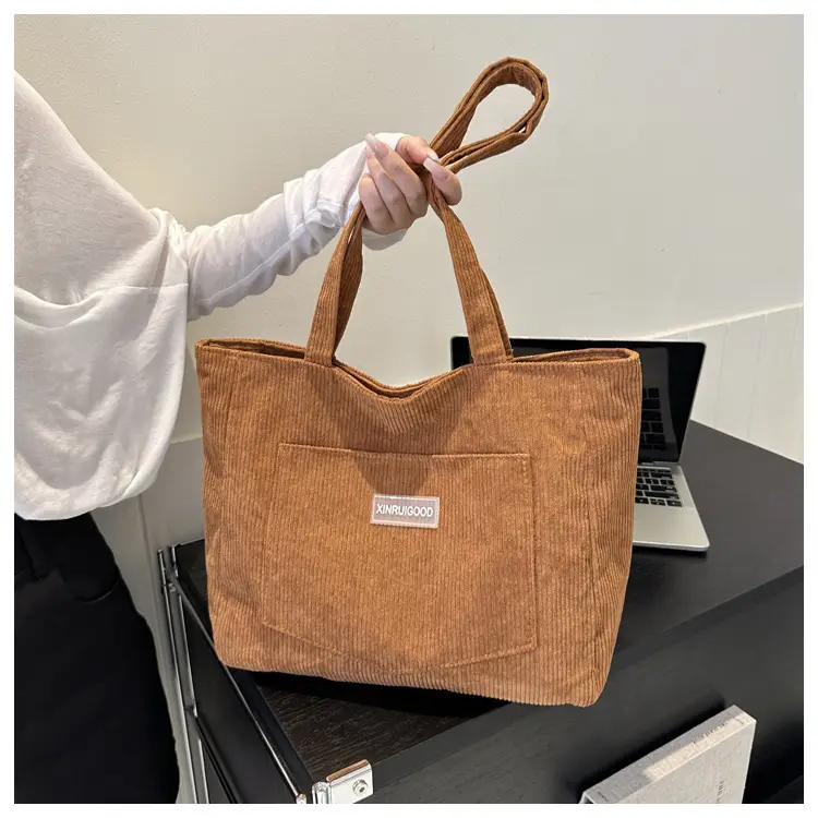 Women's Grey Corduroy Tote Bag Large Capacity 2024 — feature 12