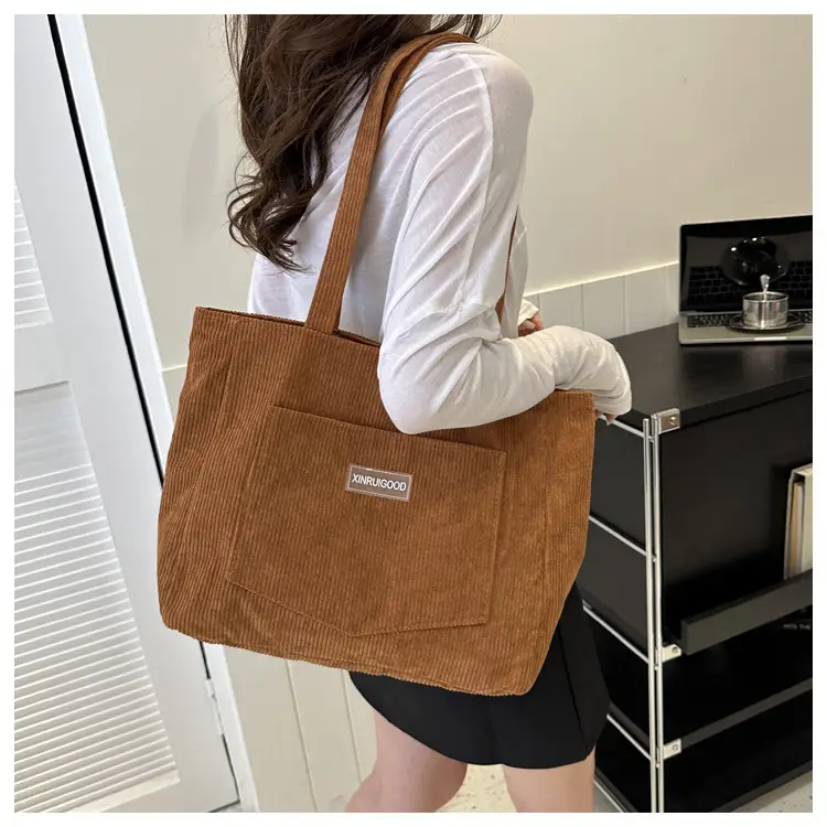 Women's Grey Corduroy Tote Bag Large Capacity 2024 — feature 14