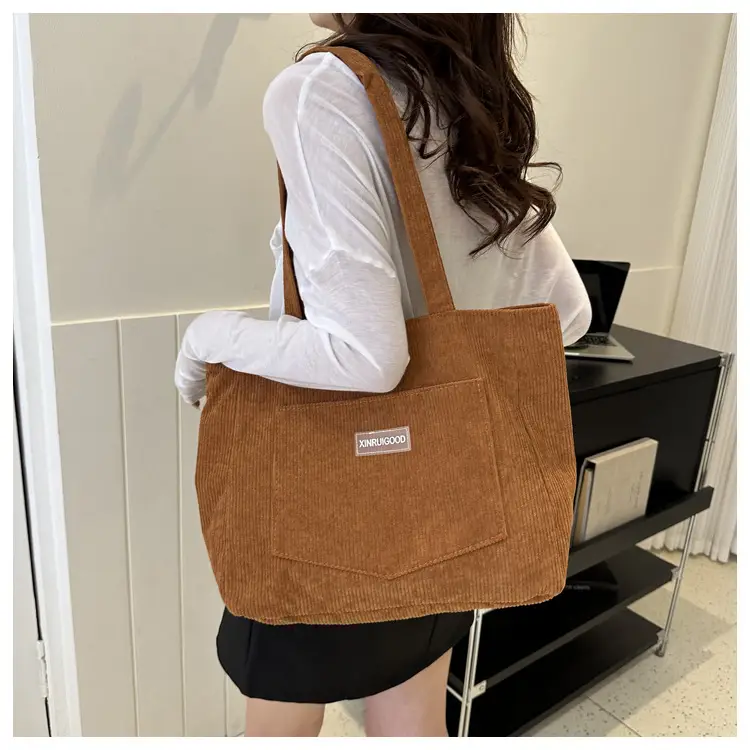 Women's Grey Corduroy Tote Bag Large Capacity 2024 — feature 15