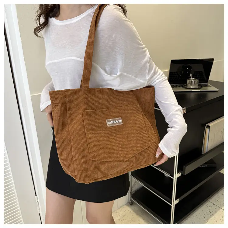 Women's Grey Corduroy Tote Bag Large Capacity 2024 — feature 16