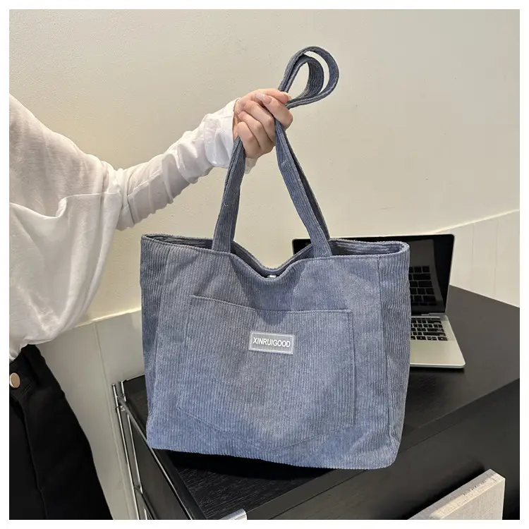 Women's Grey Corduroy Tote Bag Large Capacity 2024 — feature 17