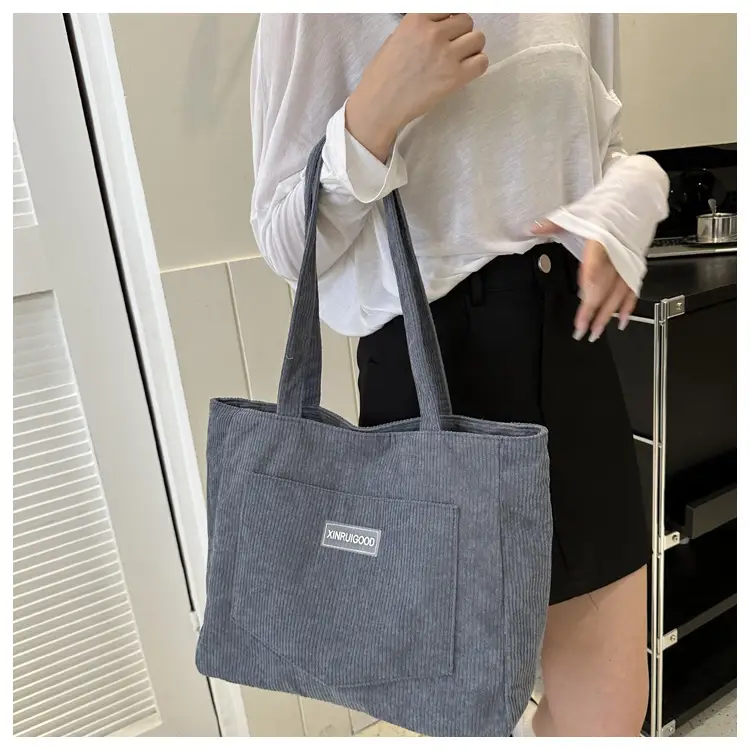 Women's Grey Corduroy Tote Bag Large Capacity 2024 — feature 18