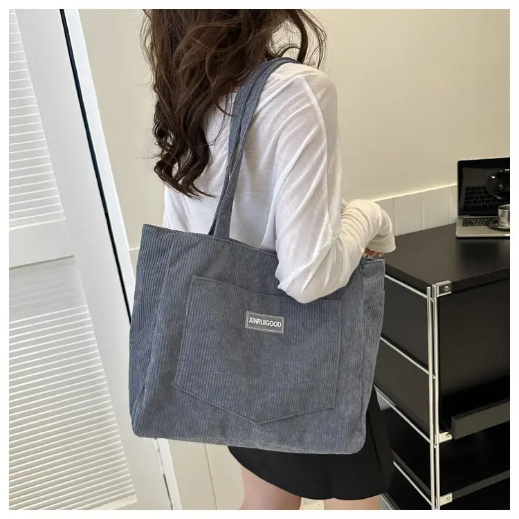 Women's Grey Corduroy Tote Bag Large Capacity 2024 — feature 19