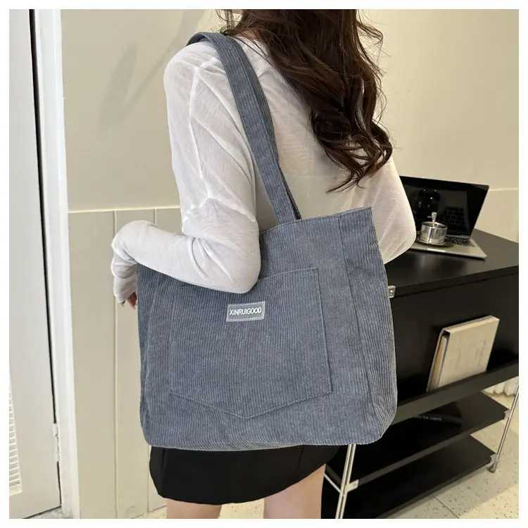 Women's Grey Corduroy Tote Bag Large Capacity 2024 — feature 20