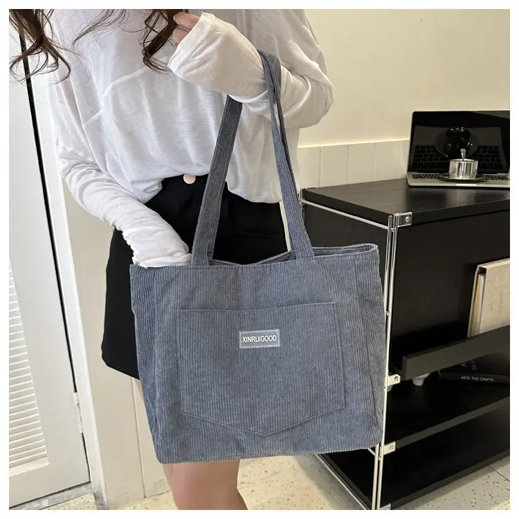 Women's Grey Corduroy Tote Bag Large Capacity 2024 — feature 21
