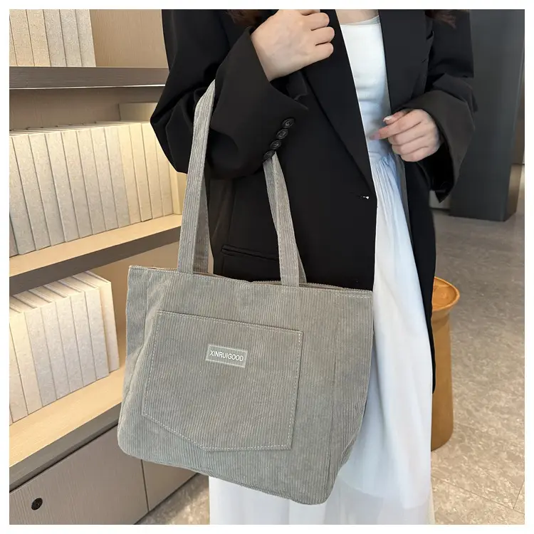 Women's Grey Corduroy Tote Bag Large Capacity 2024 — feature 27
