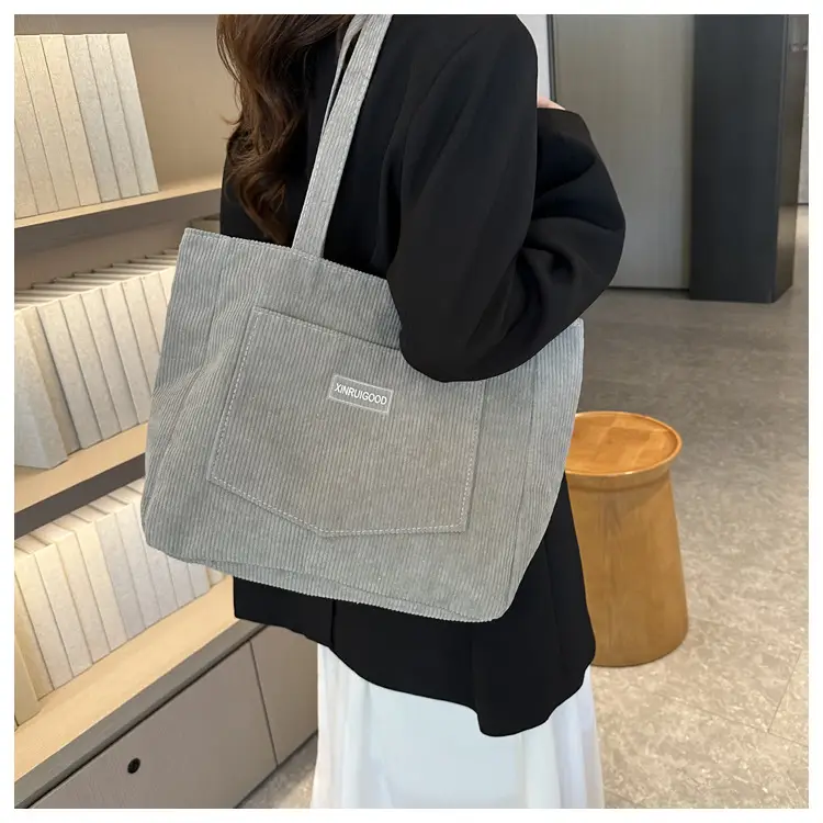 Women's Grey Corduroy Tote Bag Large Capacity 2024 — feature 28