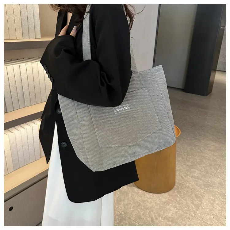 Women's Grey Corduroy Tote Bag Large Capacity 2024 — feature 29
