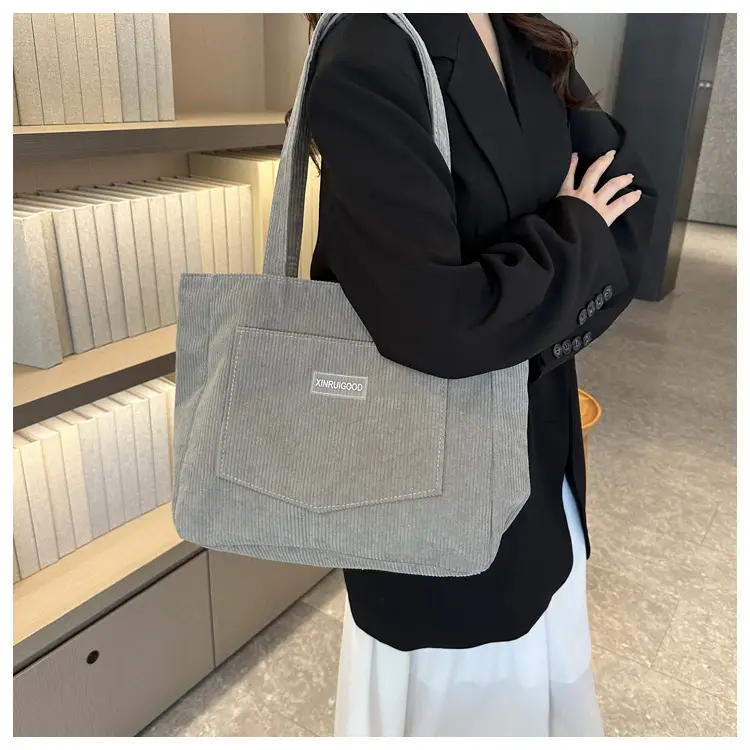 Women's Grey Corduroy Tote Bag Large Capacity 2024 — feature 30