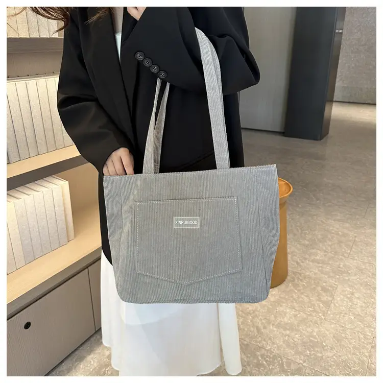Women's Grey Corduroy Tote Bag Large Capacity 2024 — feature 31