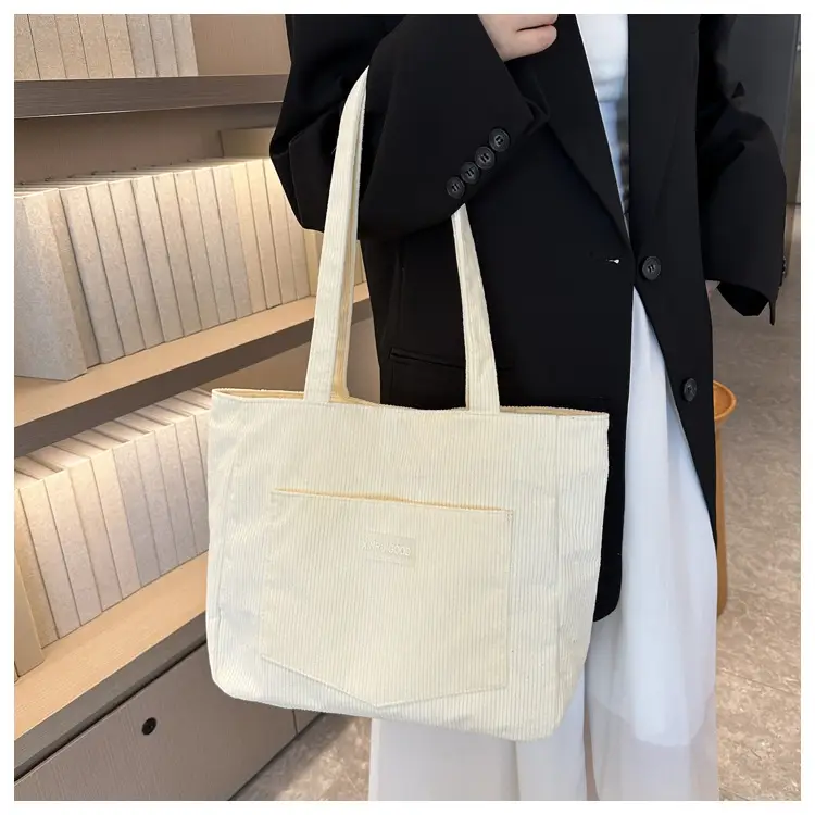 Women's Grey Corduroy Tote Bag Large Capacity 2024 — feature 32