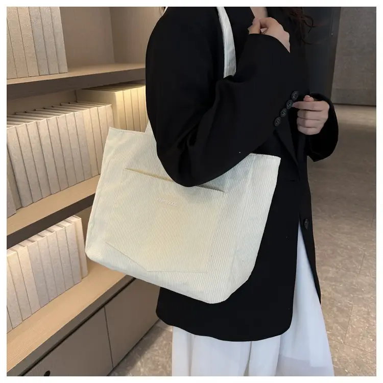 Women's Grey Corduroy Tote Bag Large Capacity 2024 — feature 33