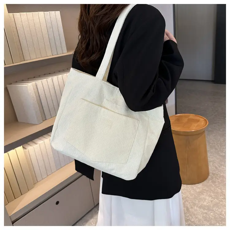 Women's Grey Corduroy Tote Bag Large Capacity 2024 — feature 34
