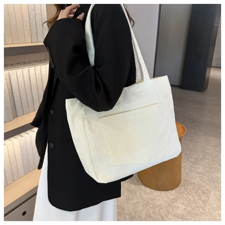 Women's Grey Corduroy Tote Bag Large Capacity 2024 — feature 36