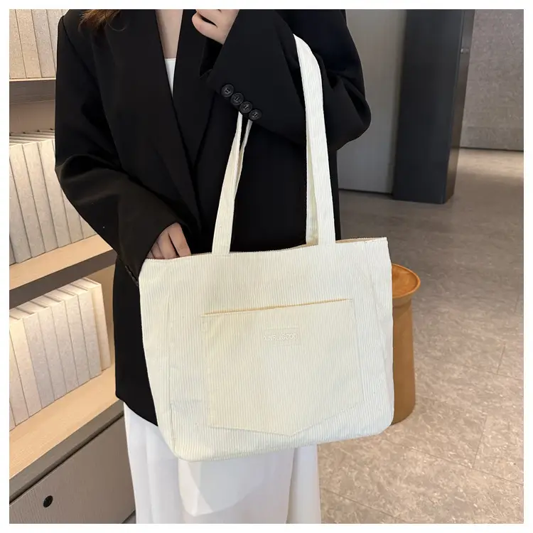 Women's Grey Corduroy Tote Bag Large Capacity 2024 — feature 37