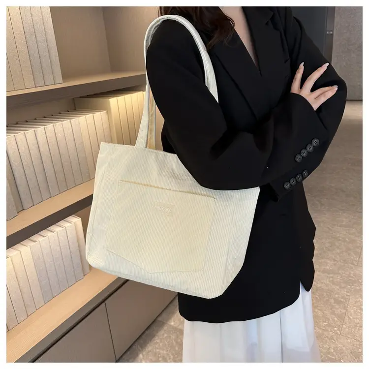 Women's Grey Corduroy Tote Bag Large Capacity 2024 — feature 38