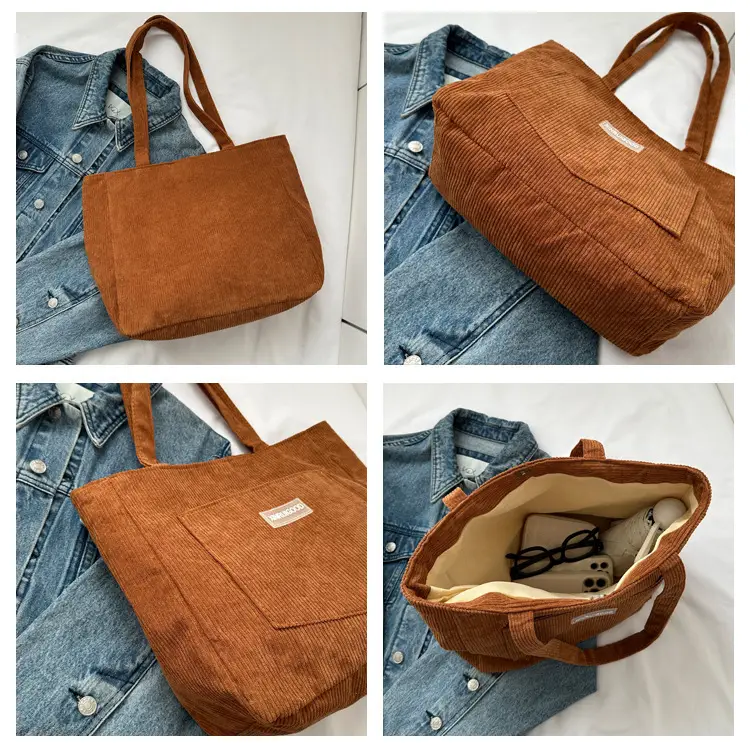 Women's Grey Corduroy Tote Bag Large Capacity 2024 — feature 7