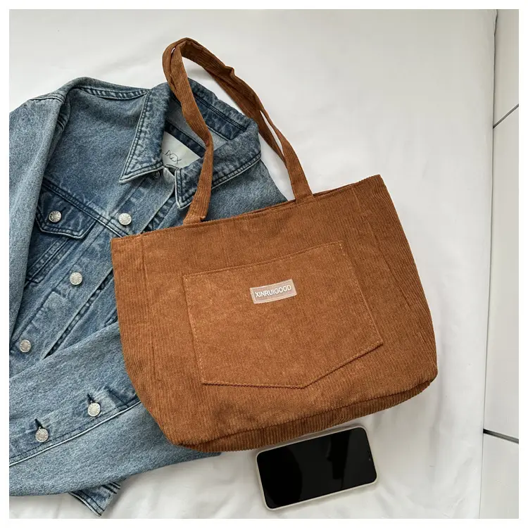 Women's Grey Corduroy Tote Bag Large Capacity 2024 — feature 9