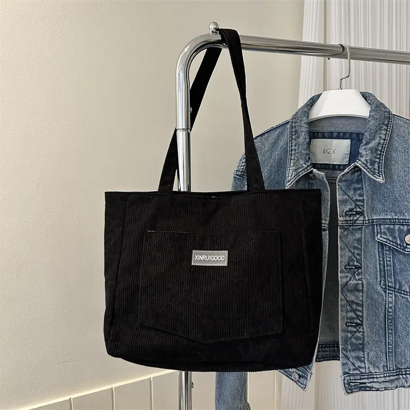 Women's Grey Corduroy Tote Bag Large Capacity 2024 - Image 2