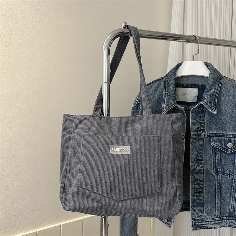 Women's Grey Corduroy Tote Bag Large Capacity 2024 - Image 3