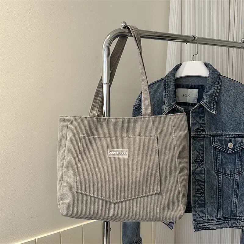 Women's Grey Corduroy Tote Bag Large Capacity 2024 - Image 4