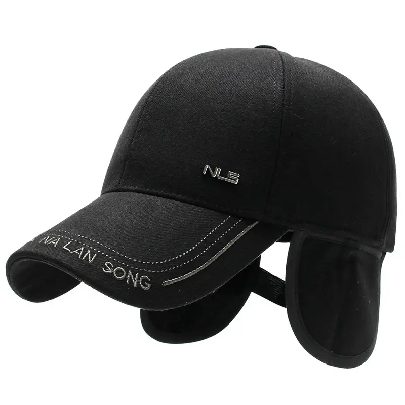 Men Woolen Duck Cap Winter Ear Protection Black - Image 6